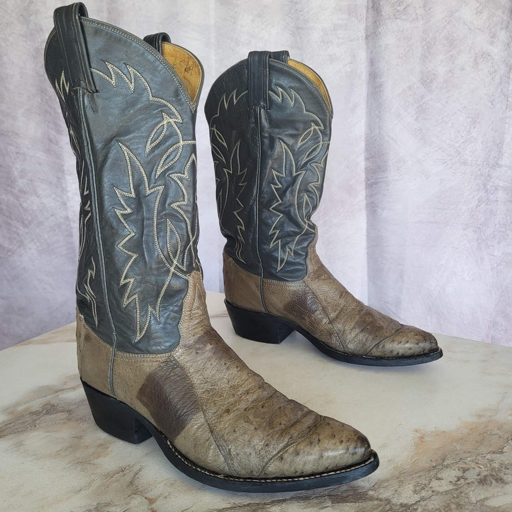 Tony Lama Grey Ostrich Quill Western Cowboy Boots Mens Size 8 D
